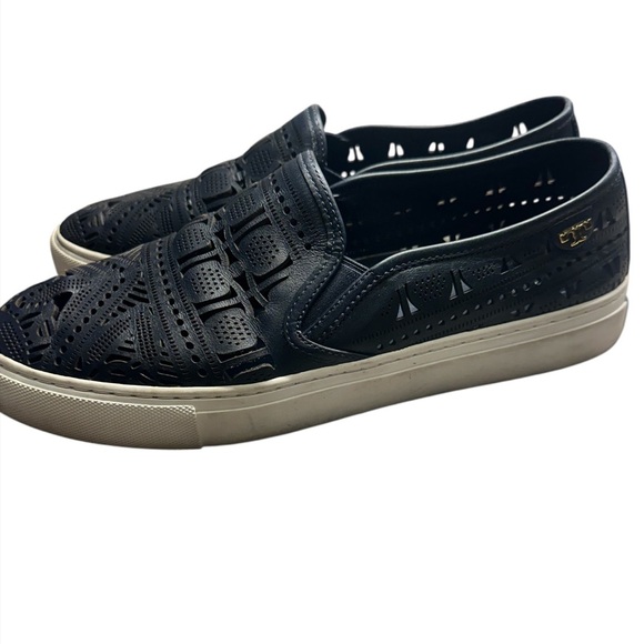 Tory Burch Lennon Dark Navy Blue Slip-On Loafers Lazer Cut Size 10 - Picture 3 of 9